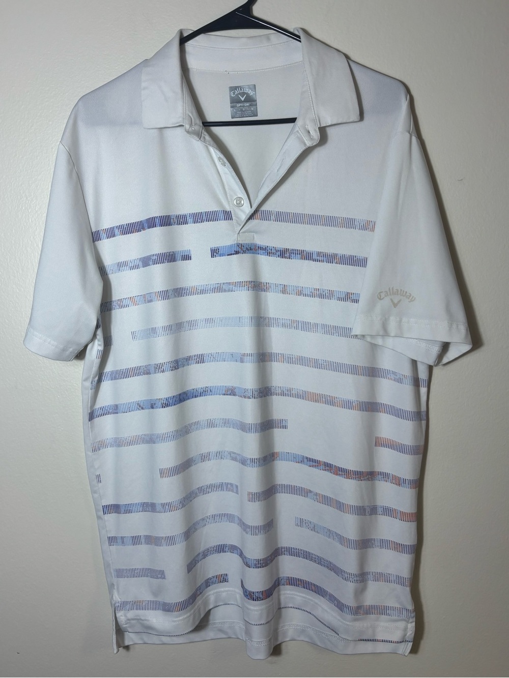 Callaway Shirt Mens Large White Golf Polo Performance Opti Dri - Striped